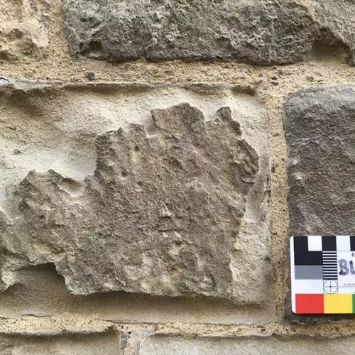 Reigate Stone with sulphation at the Bell Tower, Tower of London