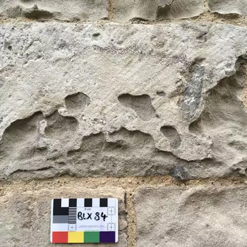 Reigate Stone with sulphation at the Bell Tower, Tower of London