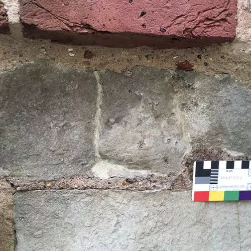 Reigate Stone with blistering salt crust at the Wardrobe Tower, Tower of London