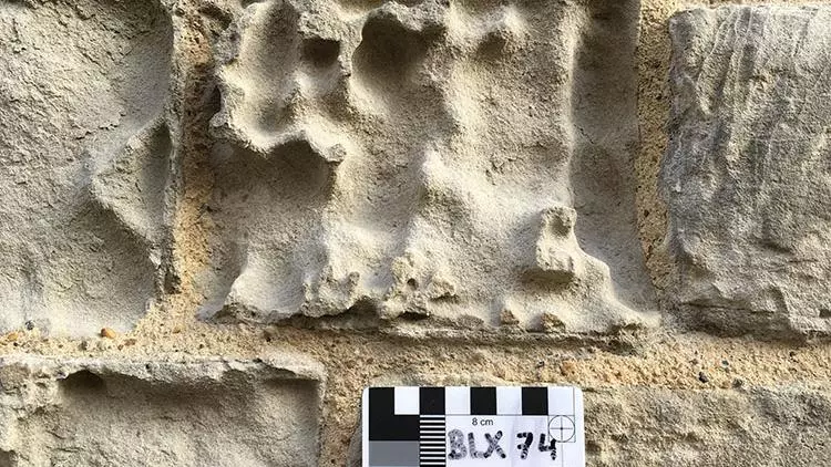 Powdering Reigate Stone at the Bell Tower, Tower of London